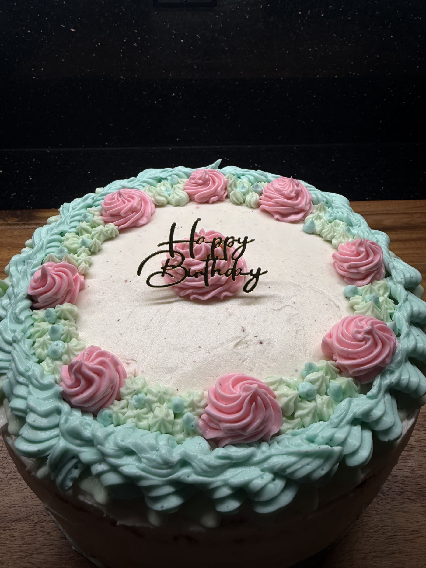 Mint and rose birthday cake