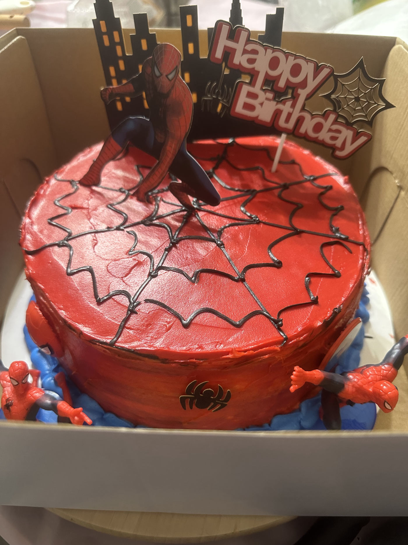 Custom Spider-Man themed birthday cake